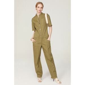 CÂLLAS Kenna Button Down Green Utility Stretch Collar Short Slv Jumpsuit US 4